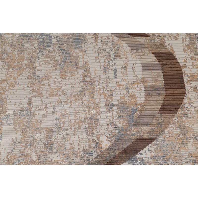 Striped Beige Abstract Oriental Area Rug Handmade Wool Carpet - 6'6"x 9'1"
