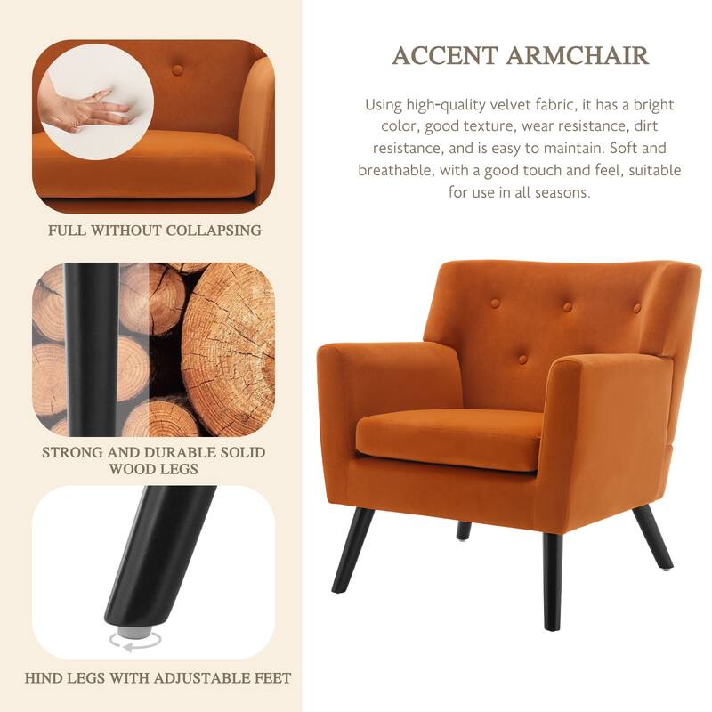 Velvet Upholstered Armchair Tufted Accent Chair, Set of 2 - 30.71"H x 28.35" W x 27.56"D