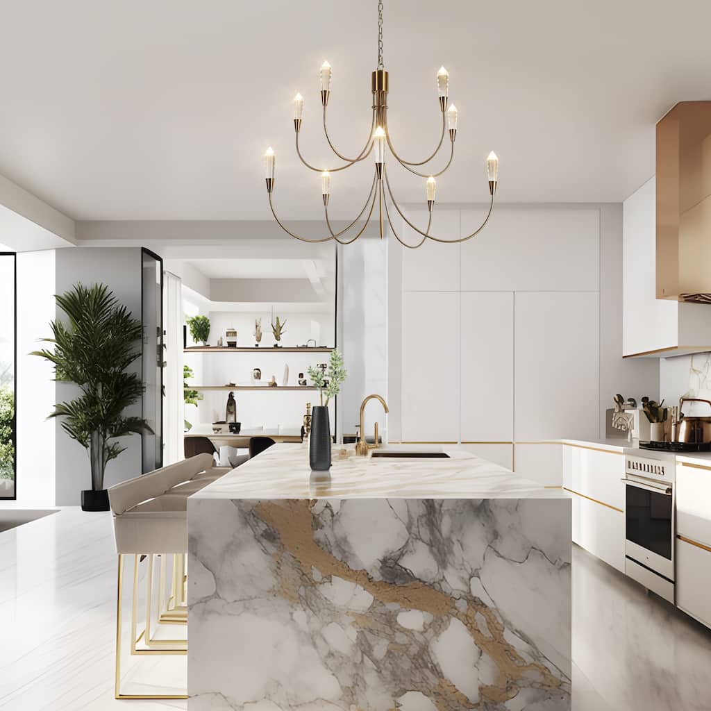 Modern 10-Light LED Gold Chandelier 2-Tier Classic Candle Lights for Dining Room - D 34.3" x H 28.3"