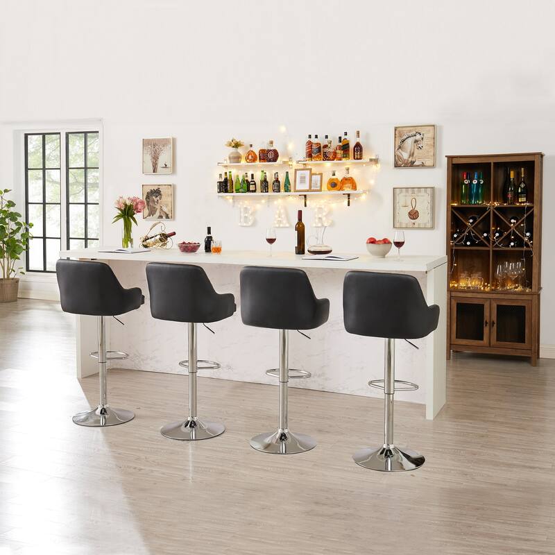 Javlergo Bar Stools Set of 2 Adjustable Swivel PU Leather Counter Height Barstools with Arm and Back