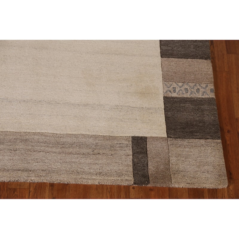 Gabbeh Indian Area Rug Hand-Tufted Beige Wool Carpet - 5'3" x 7'7"