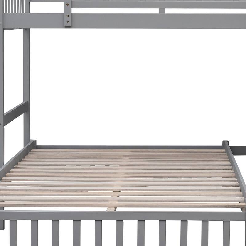 HomeRoots Gray Twin Over Full Solid Wood Bunk Bed With Drawers And Storage