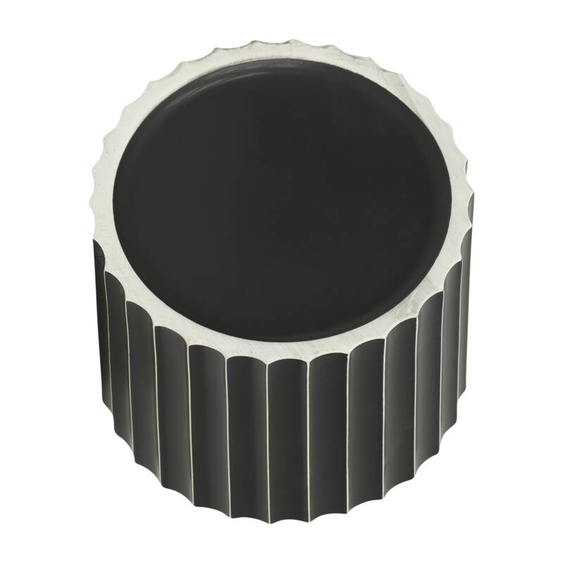 Ceramic Fluted Planter with Wood Stand - Black