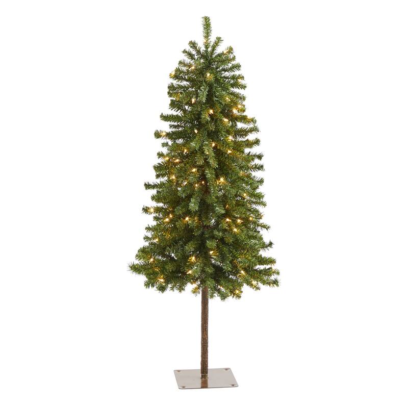 4' Pre-Lit Alpine Artificial Christmas Tree, Clear LED Lights - 4 Foot