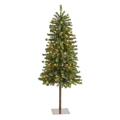 4' Pre-Lit Alpine Artificial Christmas Tree, Clear LED Lights - 4 Foot