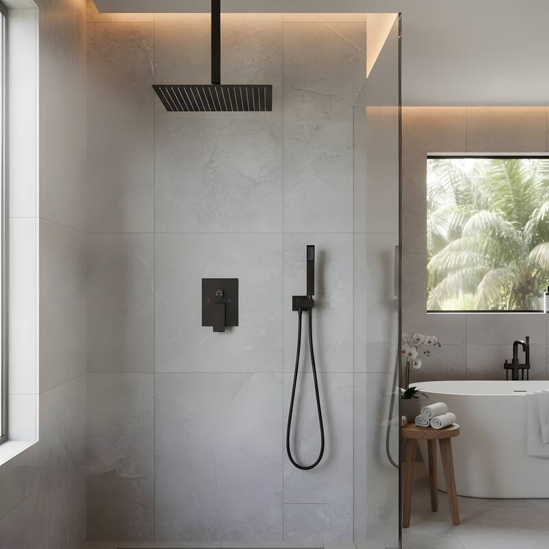 12" Ceiling-Mounted Square Shower and Handheld Showerhead Set