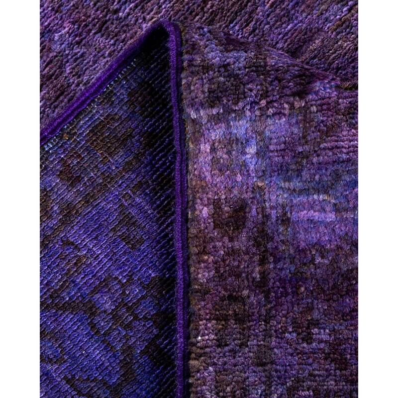 Overton Hand Knotted Wool Vintage Inspired Modern Contemporary Overdyed Purple Runner Rug - 3' 1" x 14' 10"