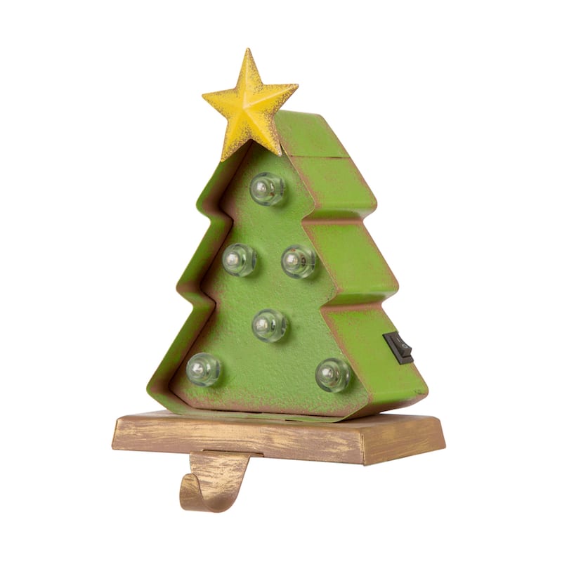 Glitzhome Christmas Marquee LED Star Snowman Tree Gingerbread Stocking Holders Mantel Ornament
