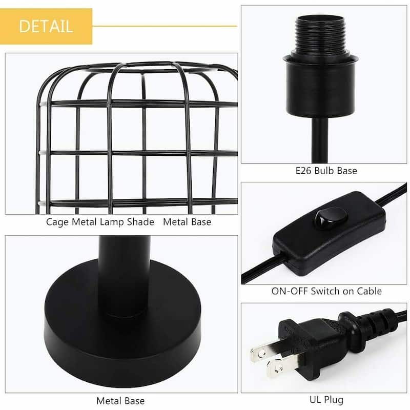 Oumilen Modern 3.9" 1-Light Bedside Lamps Table Lamps with Black