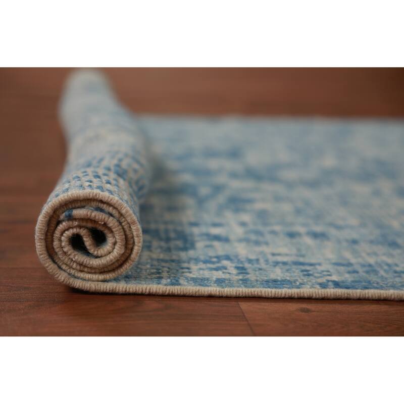 Hand Knotted Oriental 100% Wool Carpet Transitional All-Over Navy Blue & Blues Oushak Runner Rug - 17' 4'' X 3' 2''