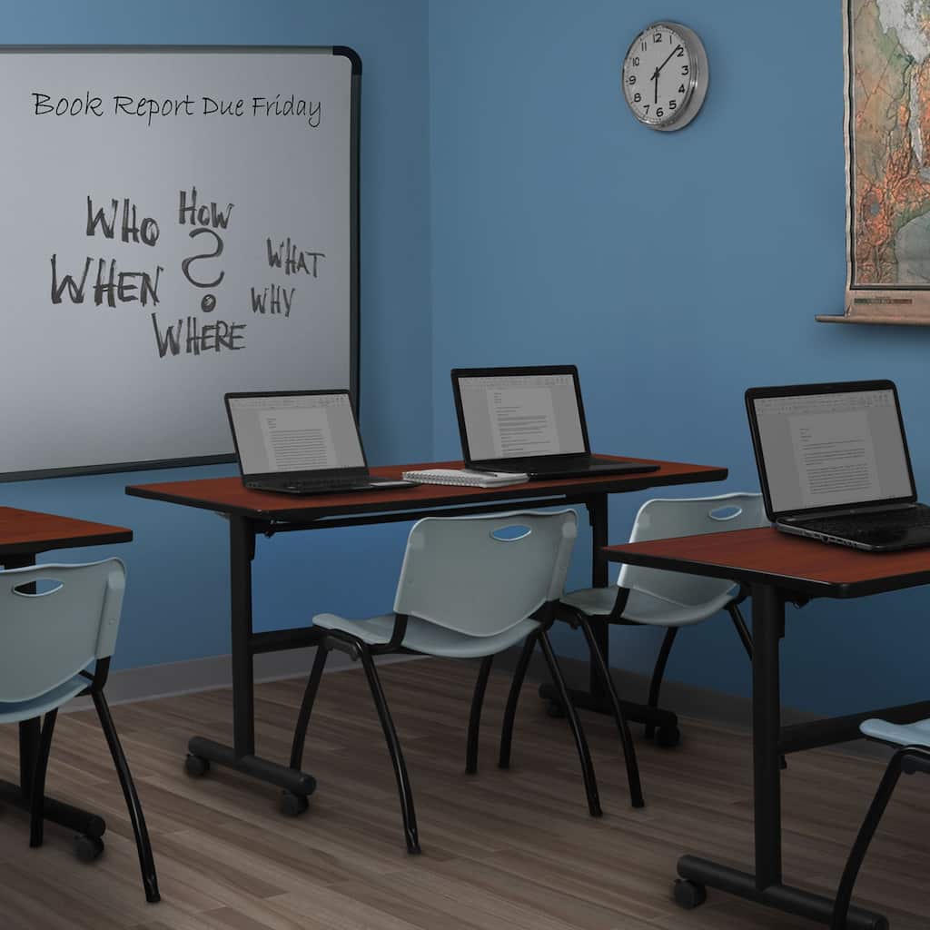 60" x 30" Flip Top Mobile Training Table- Cherry