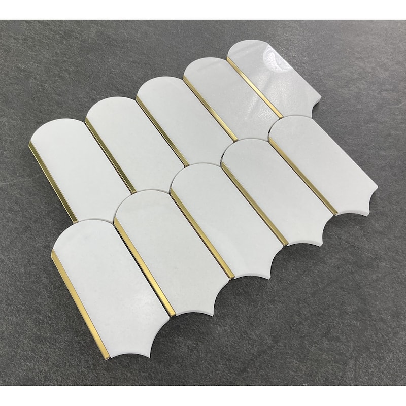Thassos White & Gold Metal Novelty Mosaic Wall & Floor Tile - 1 Case (10 Sheets)