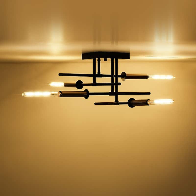 Industrial Linear Tiered Sputnik Semi Flush Mount Light 20 Inches