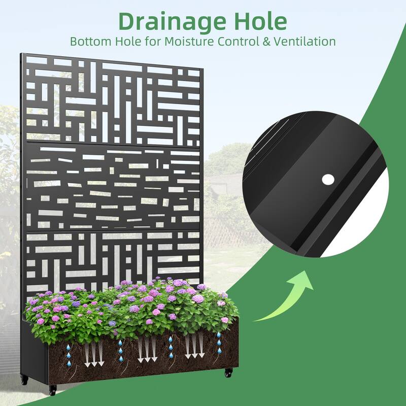 Metal Movable Planter Box with Trellis Privacy Screen Planter Box with Lockable Wheels