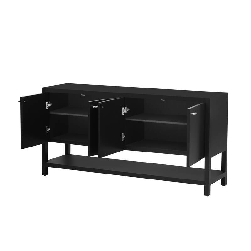 2-Tier Console Sofa Table Accent Table with 4 Doors and Open Storage Shelf Modern Hallway Tables for Living Room