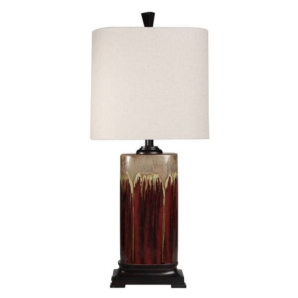 Stylecraft Tandoori Spice And Arabic Ceramic Dark Red And Tan Glaze Table Lamp White Fabric Shade Overstock 20954851