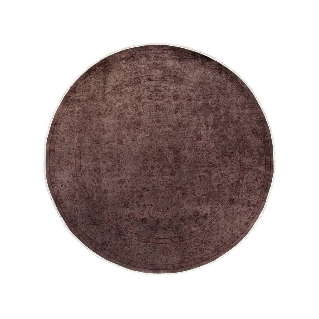Overton Hand Knotted Wool Vintage Inspired Modern Contemporary Overdyed Beige Round Area Rug - 8' 4" x 8' 4"