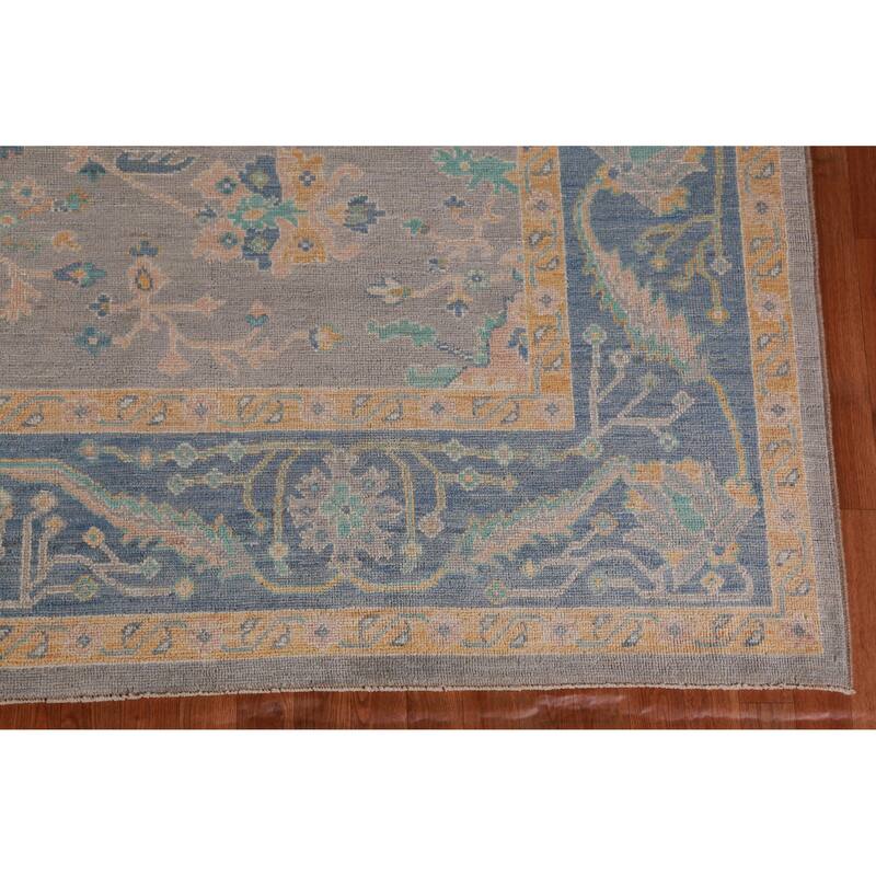 Hand Knotted Oriental 100% Wool Carpet Transitional All-Over Greys & Charcoal Oushak Area Rug - 12' 0'' X 9' 5''