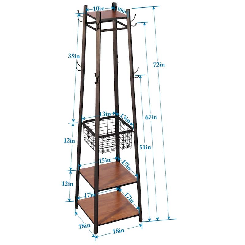 Javlergo 72" Standing Coat Rack with 8 Dual Hooks Hall Tree with Metal Grid for Small Space Entryway Living Room Organizer
