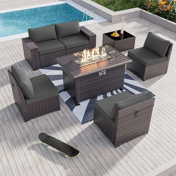 Outdoor Patio Furniture Set All Weather PE Wicker Sectional Conversion Sofa set with Firepit Optional On Sale Bed Bath Beyond 38403213
