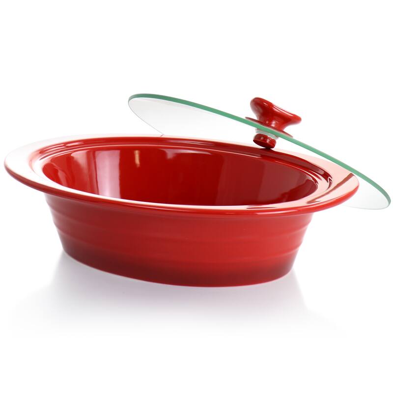 Crockpot Appleton 2qt Oval Stoneware Casserole Dish in Red with Lid