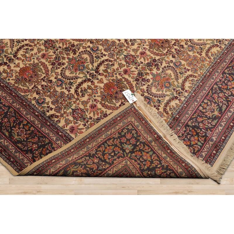 Hand Knotted Kerman Warm Beige 100% Wool Traditional Oriental Rug - 9' x 12'