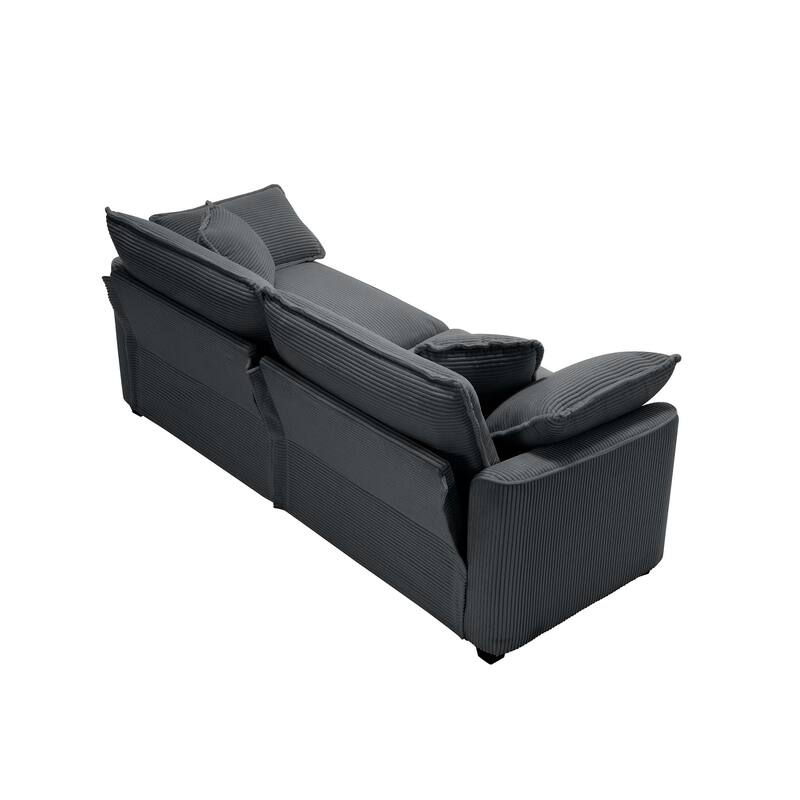 Corduroy Fabric Deep Seat Sofas Set with Throw Pillows, 3+2 Seater Flexible Combinations Sofa with Removable Armrests