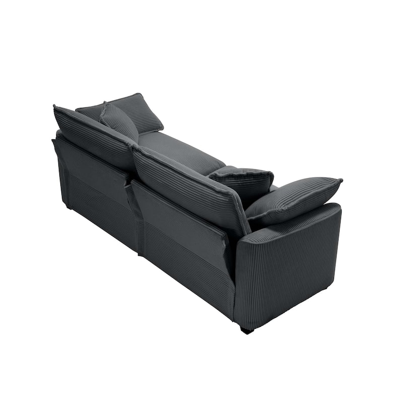 Corduroy Fabric Upholstered Loveseat Sofa, Deep Seat Sectional Sofa with 4 Pillows, 2-Seater Sofa with Removable Armrests