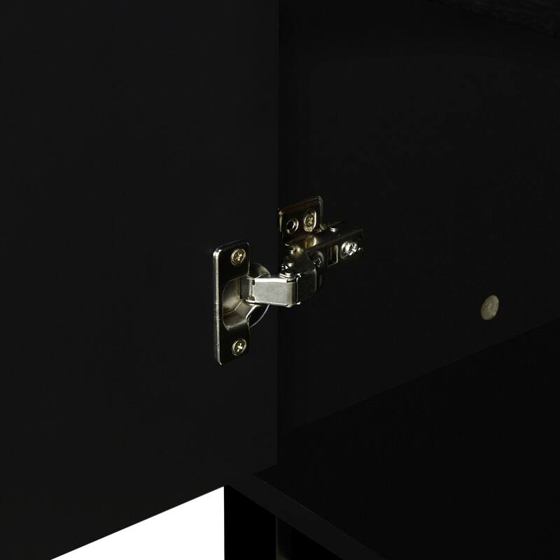 4 Doors Wooden Cabinet Sideboard with Adjustable Shelf and Aluminum Door Handle Buffet Cabinet Entryway Cabinets Black