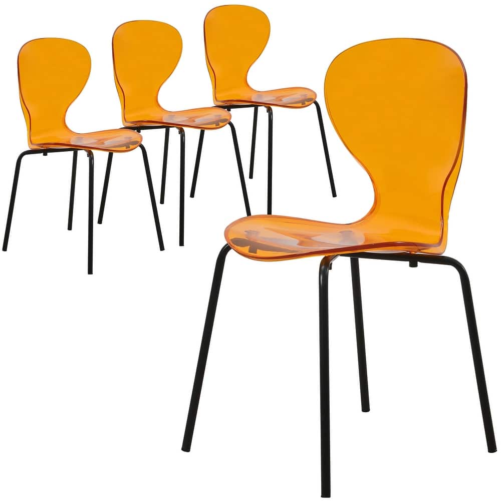 Stackable Plastic Dining Chair Set of 4 Transparent Modern Accent Side Chair for Indoor and Outdoor