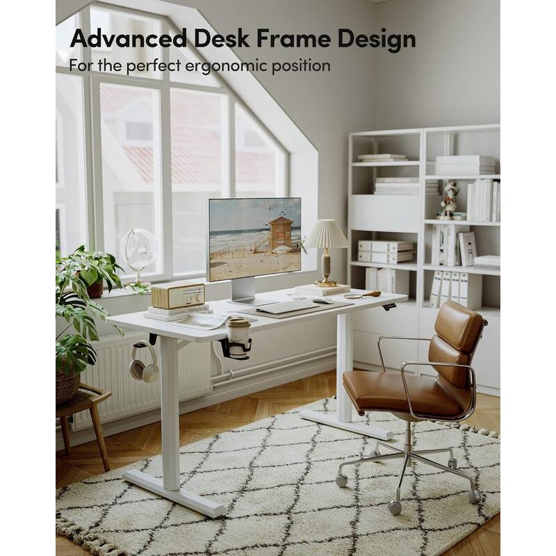 FEZIBO Height Adjustable Electric Standing Desk, Stand up Table, Sit Stand Home Office Desk with Splice Board