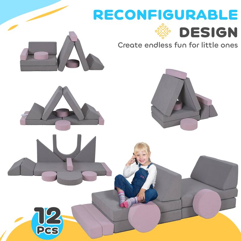 12 Piece Toddler Soft Foam Play Blocks Set for Creative Building Cars Castles Educational Cushions