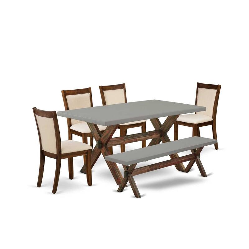 HomeStock 6-Piece Rectangle Distressed Jacobean Finish Solid Wood Top Dining Table with 1-Bench, 4-Chairs