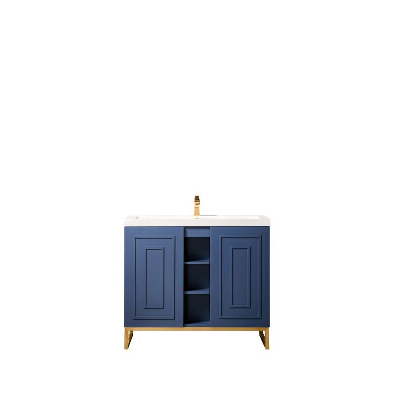 James Martin Vanities Alicante 39.5" Single Vanity Cabinet, Azure Blue, Radiant Gold w/ White Glossy Composite Stone Top