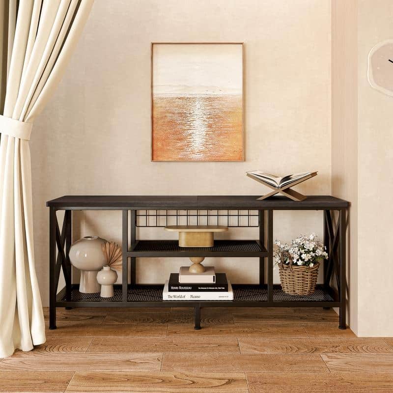 Industrial TV Stand TV Console for Televisions Bedroom with Open Storage Shelves