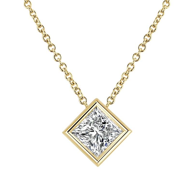 Auriya 14k Gold 3/4ctw Solitaire Princess-cut Diamond Necklace (I-J, VS1-VS2) - 0.75CT - White I-J - Yellow