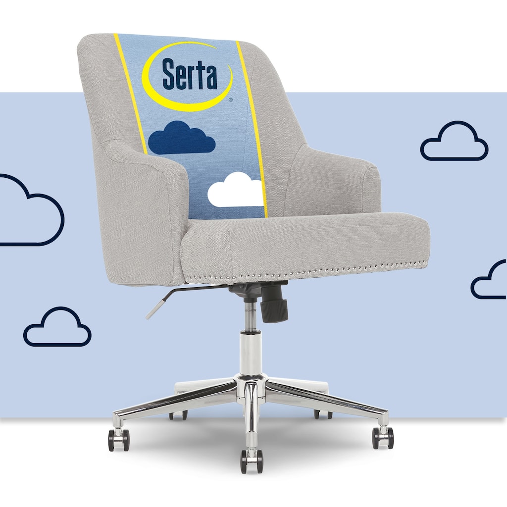 Serta Leighton Home Office Desk Chair, Stylish Mid-Back with Chrome Nailheads, Memory Foam Cushion and Padded Arms