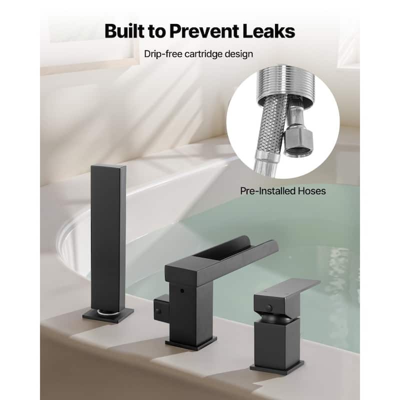 Matte Black Stainless Steel Roman Tub Faucet with Handheld Shower - 6.3 L x 2.8 W x 9.61 H in