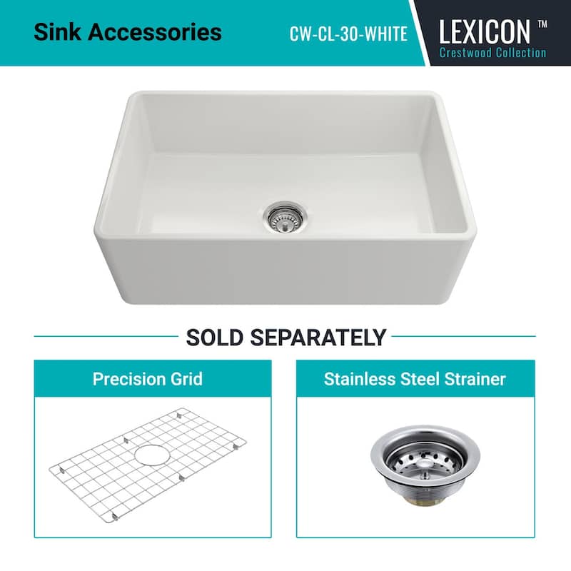 Crestwood 30" Classic Single Bowl Apron Fireclay Sink - White