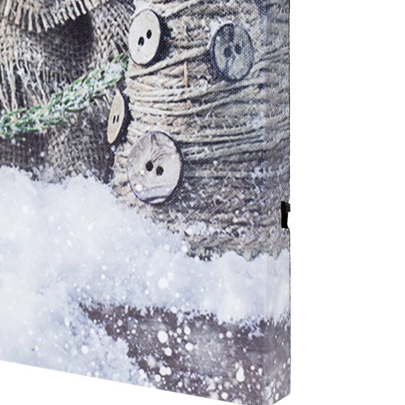 Country Rustic Winter Christmas LED Canvas Wall Art 23.5 x 15.5