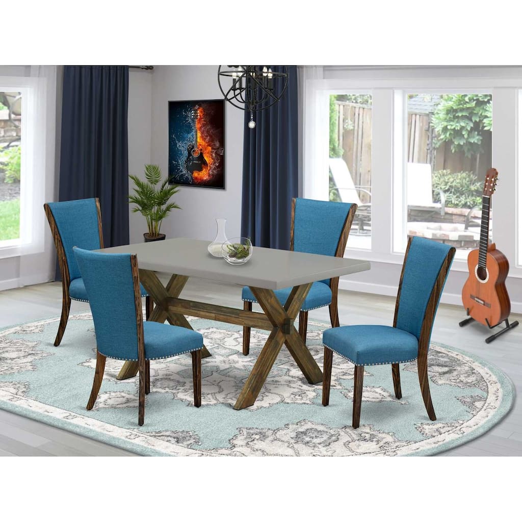 HomeStock 5-Piece Rectangle Distressed Jacobean Finish Solid Wood Top Dining Table with 4 Parson Chair