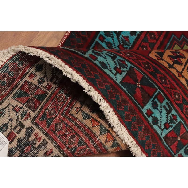 Hand Knotted Oriental 100% Wool Carpet Traditional Geometric Red Ardebil Runner Rug - 10' 8'' X 3' 4''