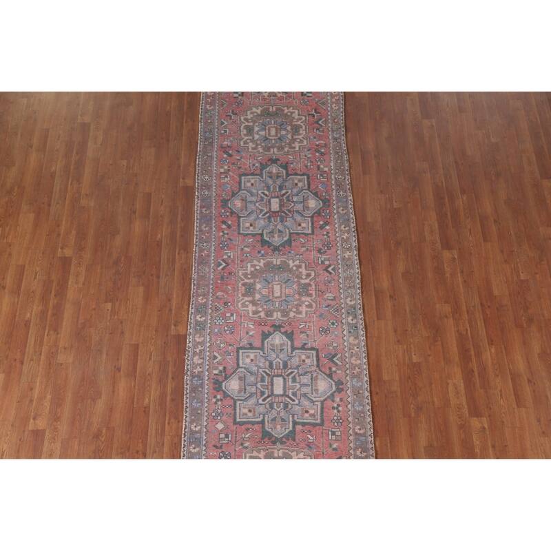 Hand Knotted Oriental 100% Wool Carpet Traditional Geometric Pink Hamedan Runner Rug - 10' 10'' X 3' 2''