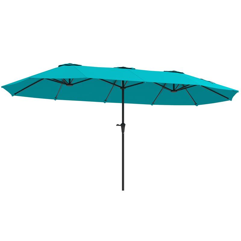 Double-Sided Large Patio Umbrella with Crank Handle Outdoor Canopy for Backyard Garden or Patio - Turquoise-Without-LED