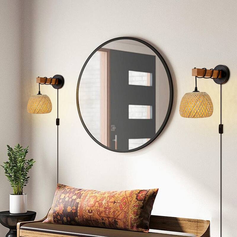 1-Light Plug in Wall Sconces Wall Lamps - Brown