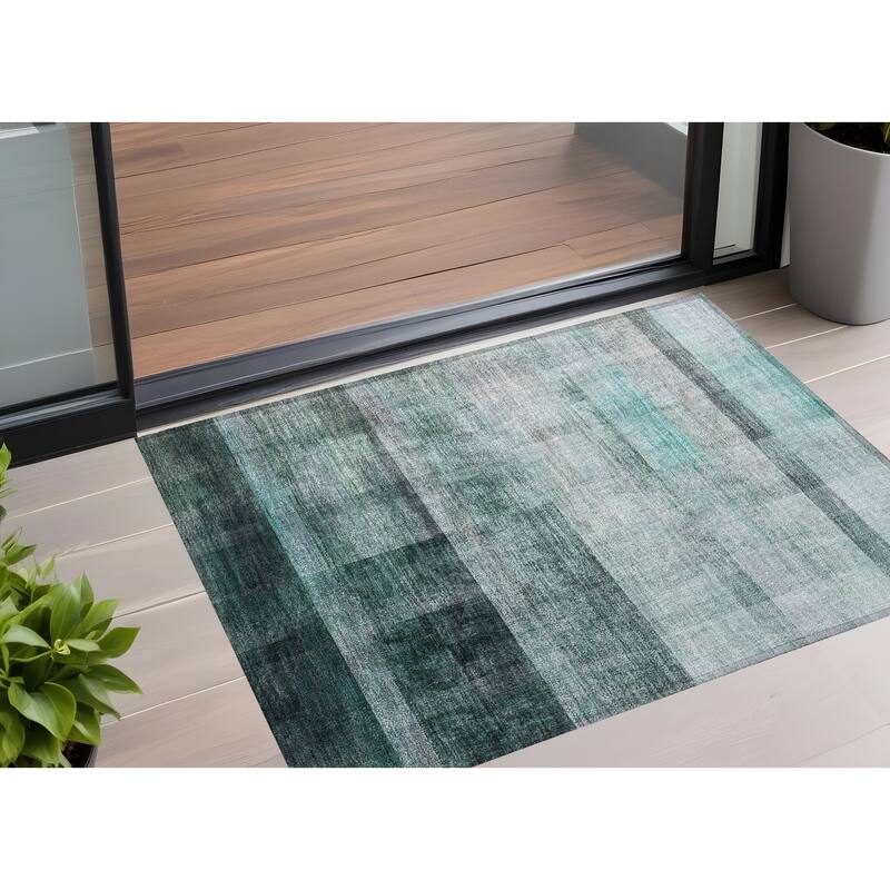 Gamo Ombre Weather Resistant Blended Style Runner Outdoor Rug - 3' x 5' - Teal