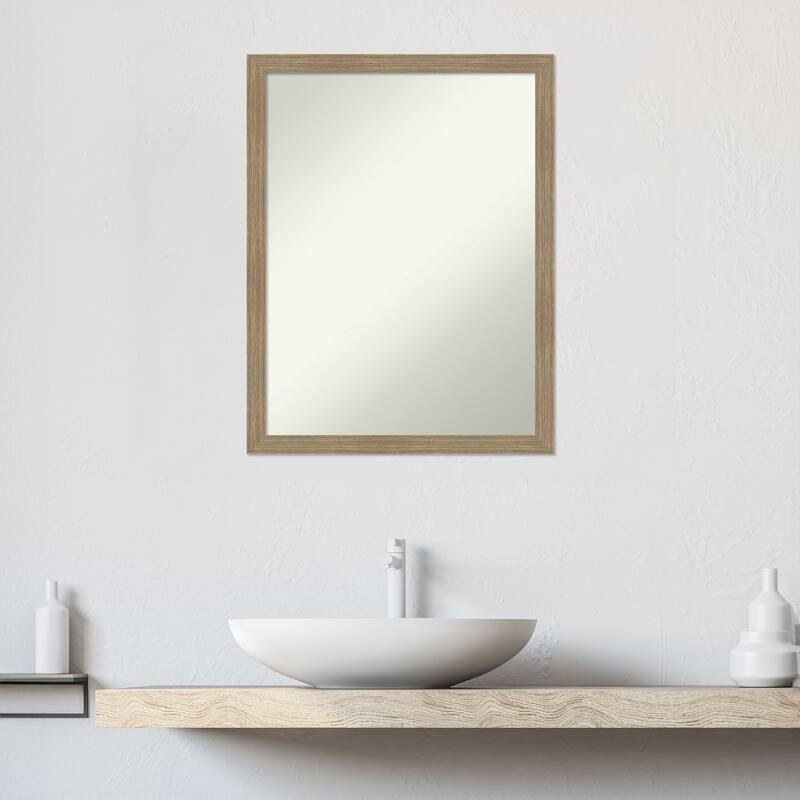 Woodgrain Stripe Non-Beveled Wood Framed Bathroom Vanity Wall Mirror