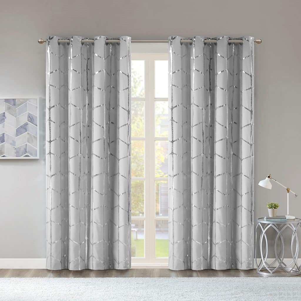 Total Blackout Metallic Print Grommet Top Curtain Panel