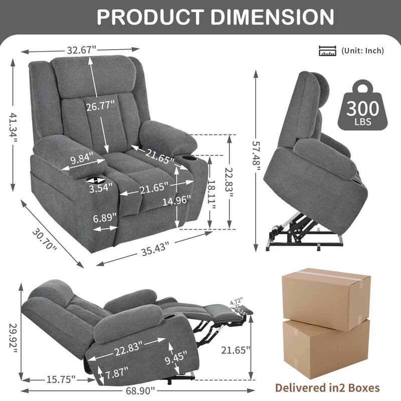 Power Lift Recliner Chair For Elderly,Fabric Lift Chairs W/ Extended Footrest With 2 Cup Holders,Side Pockets,Remote Control