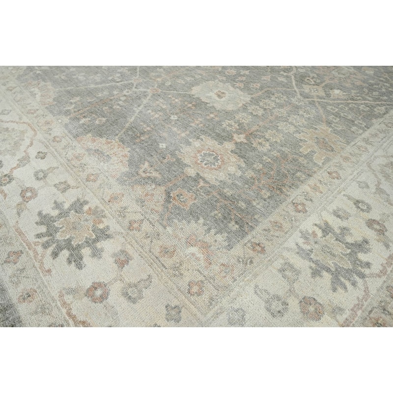 Gray Hand Knotted Turkish Oushak Wool Traditional Oriental Area Rug - 7' 10'' x 9' 9''